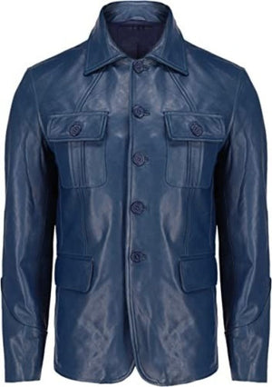 Leather Blazer Men with 5 Buttons, Blue Zing Apparel