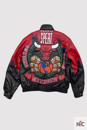 3 Peat Chicago Bulls Leather Varsity Jacket The Urban Hawk