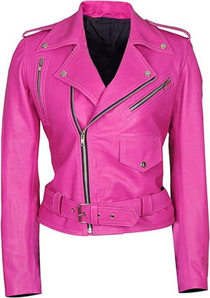 Women Casual Girls Pink Biker Leather Jacket Zing Apparel