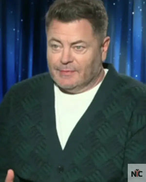 Access Hollywood Nick Offerman Green & Blue Printed Cardigan The Urban Hawk