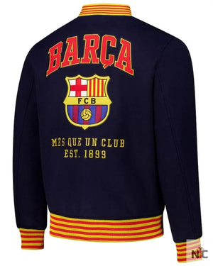 Barcelona Supporter’s Full-Snap Varsity Jacket The Urban Hawk