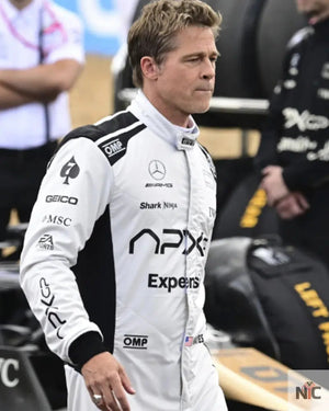 Brad Pitt F1 White And Black Racer Jacket The Urban Hawk