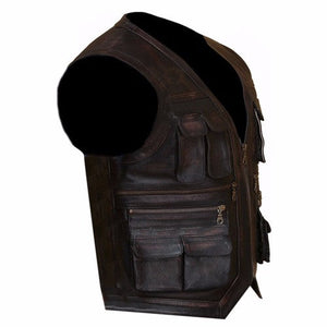 Safari Black Leather Vest Men, Sleeveless Zing Apparel