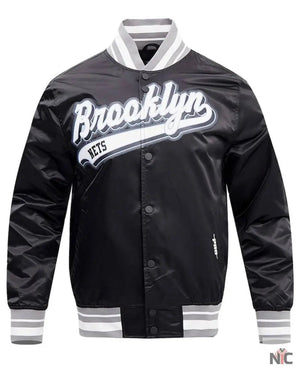Men’s Brooklyn Nets Pro Standard Black Script Tail Full-Snap Satin Varsity Jacket The Urban Hawk