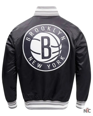 Men’s Brooklyn Nets Pro Standard Black Script Tail Full-Snap Satin Varsity Jacket The Urban Hawk