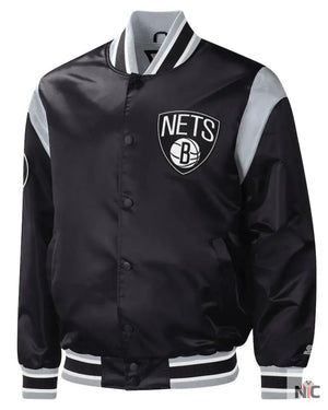 Men’s Brooklyn Nets Starter Black Force Play Satin Full-Snap Varsity Jacket The Urban Hawk