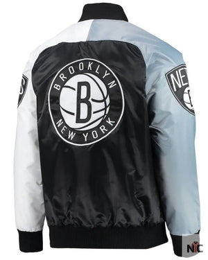 Men’s Brooklyn Nets Starter Black/Gray/White Tricolor Remix Raglan Full-Snap Jacket The Urban Hawk