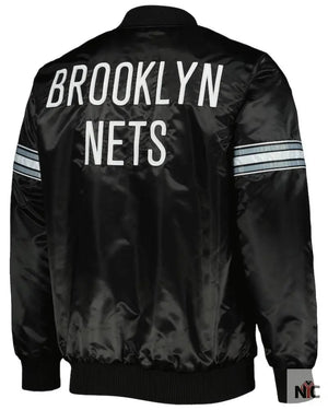 Men’s Brooklyn Nets Starter Black Pick & Roll Satin Full-Snap Varsity Jacket The Urban Hawk
