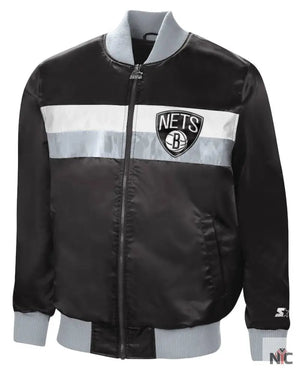 Men’s Brooklyn Nets Starter Black/Silver The Ambassador Satin Full-Zip Jacket The Urban Hawk