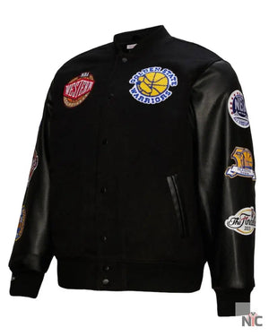 Men’s Golden State Warriors Mitchell & Ness Black Hardwood Classics Blackout Collection Full-Snap Varsity Jacket The Urban Hawk