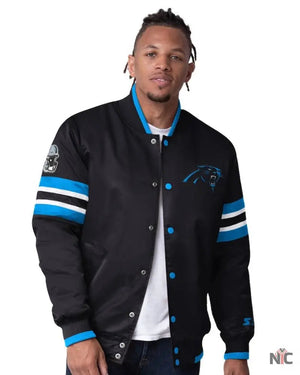 Men’s Starter Black Carolina Panthers Scout Full-Snap Varsity Jacket The Urban Hawk