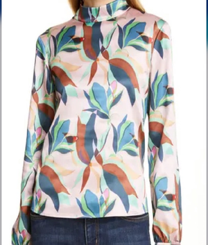 NBC News Daily 2025 Vicky Nguyen Pink Printed Satin Mock Neck Top USA Jackets