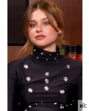 Press Junket 2025 Nicole Wallace Eyelet-Detailing Black Blouse The Urban Hawk