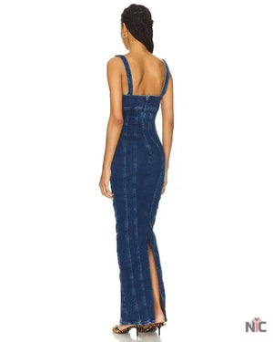 The McBee Dynasty Calah Jackson Blue Denim Maxi Dress The Urban Hawk