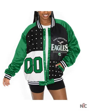 The View 2025 Sunny Hostin Eagles Embellished Varsity Jacket The Urban Hawk