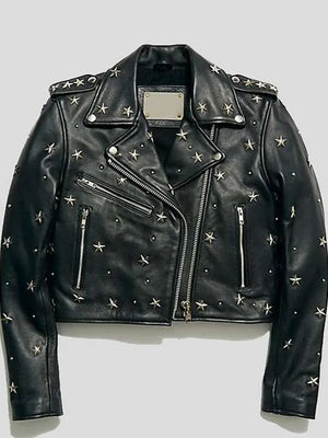 Women Eva Black Studded Leather Jacket black