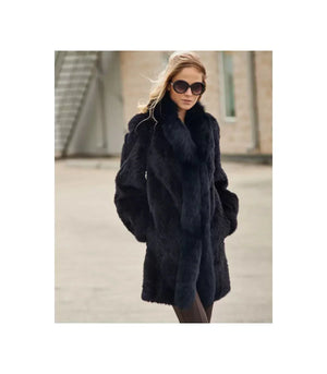 Olivia Textured Mink Stroller Coat with Fox Tuxedo Collar Zing Apparel