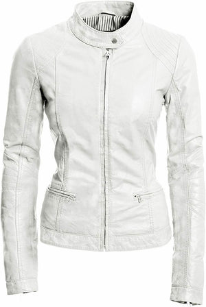 Faux Leather Biker Jacket Women, White Zing Apparel