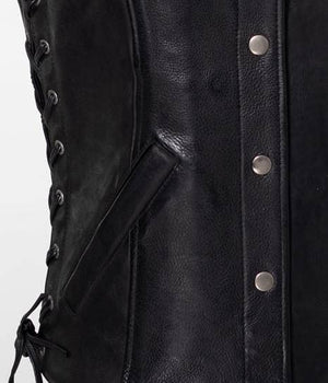 Leather Vest For Women with Side Laces, Black Zing Apparel