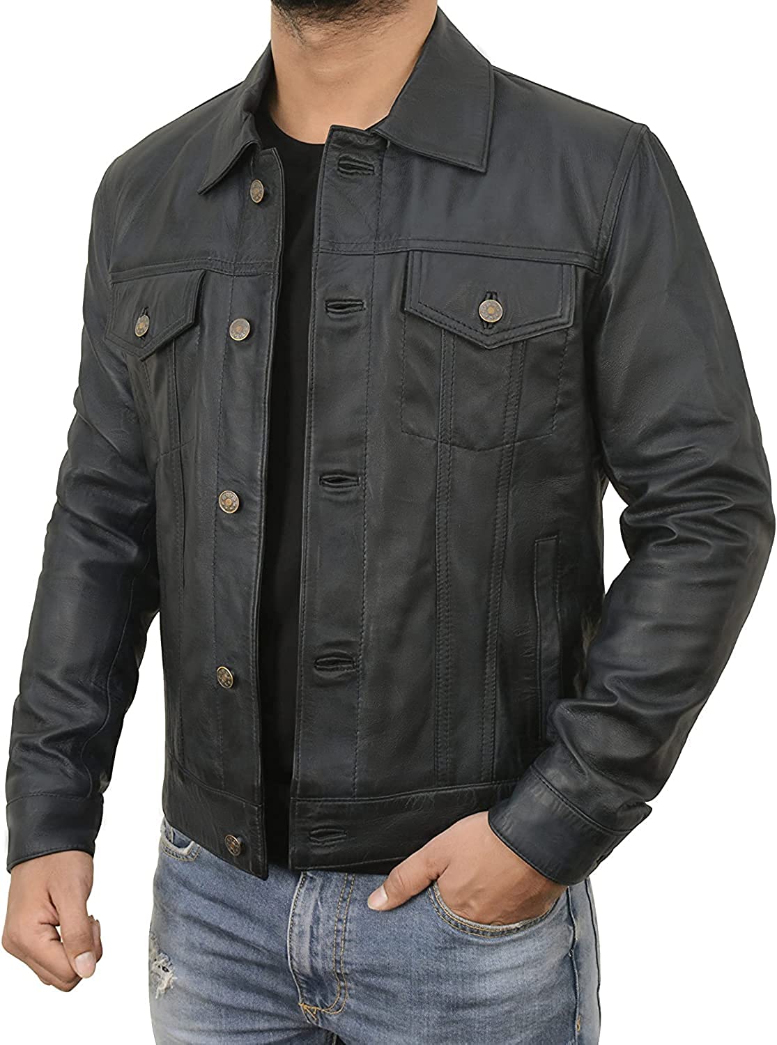Vintage Trucker Biker Jacket Men, Multi Zing Apparel