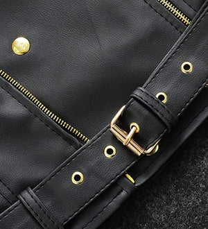 Leather Biker Jacket Women PA218090, Black Zing Apparel