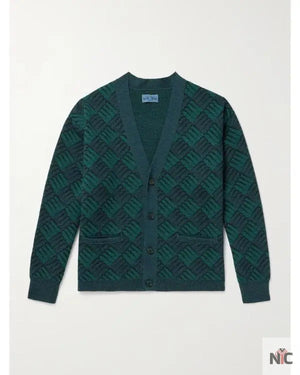 Access Hollywood Nick Offerman Green & Blue Printed Cardigan The Urban Hawk