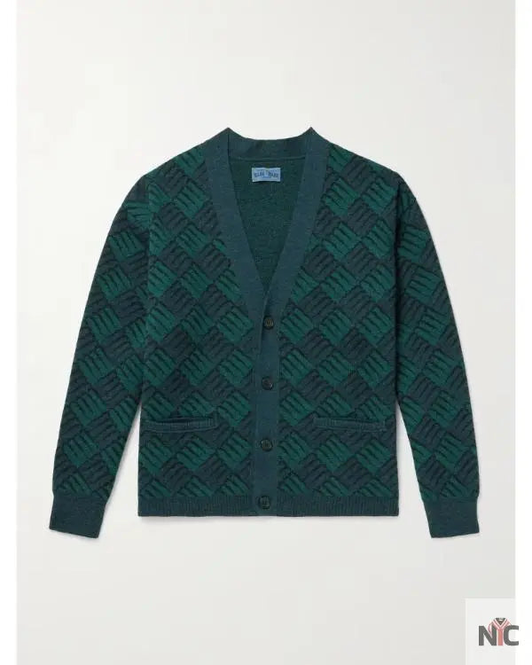 Access Hollywood Nick Offerman Green & Blue Printed Cardigan The Urban Hawk