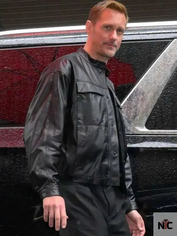 Alexander Skarsgård Murderbot Black Leather Jacket The Urban Hawk