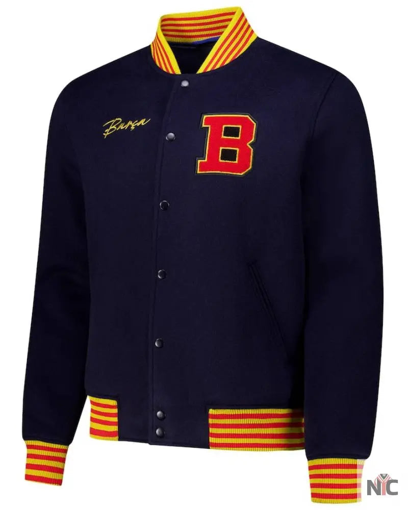 Barcelona Supporter’s Full-Snap Varsity Jacket The Urban Hawk