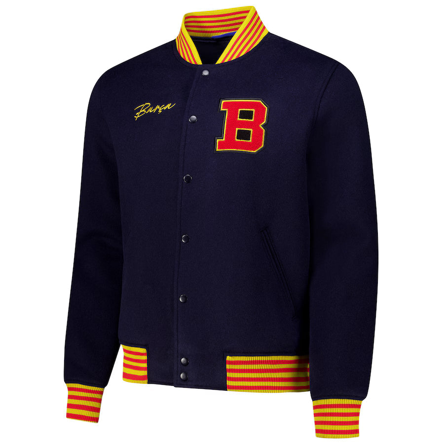 Barcelona Supporter's Full-Snap Varsity Jacket - Navy The Urban Hawk
