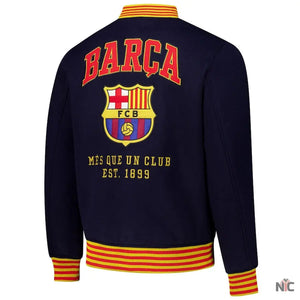Barcelona Supporter's Full-Snap Varsity Jacket - Navy The Urban Hawk