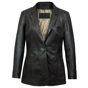 Fitted Leather Blazer Women Black N Brown Zing Apparel