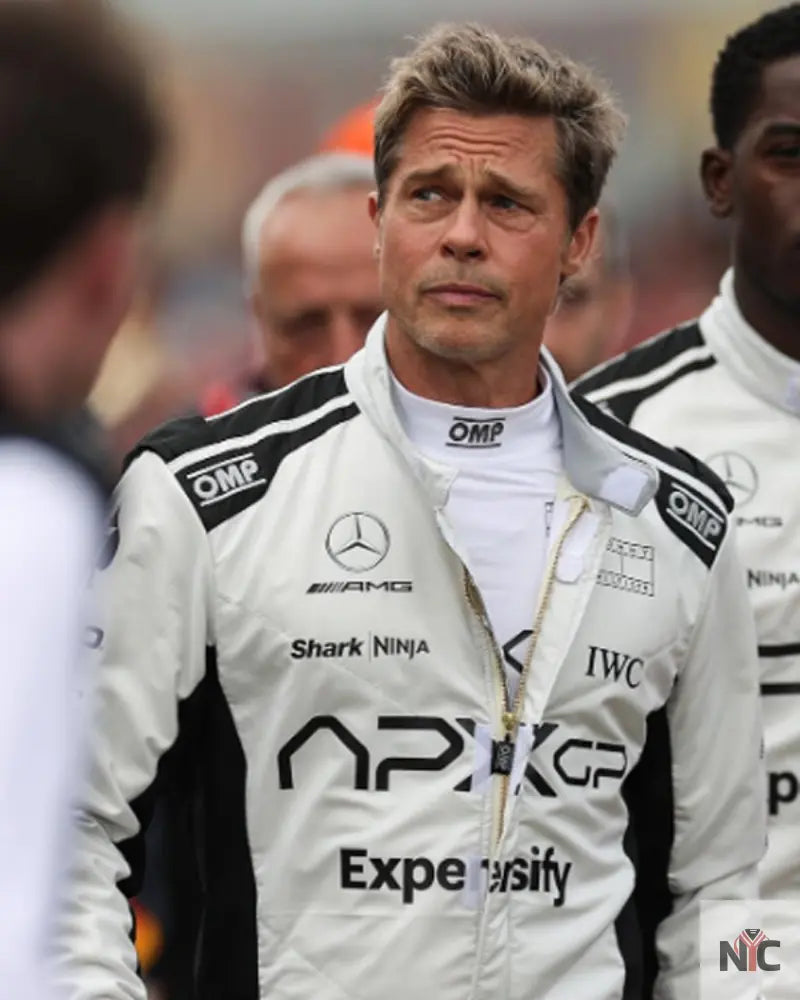 Brad Pitt F1 White And Black Racer Jacket The Urban Hawk