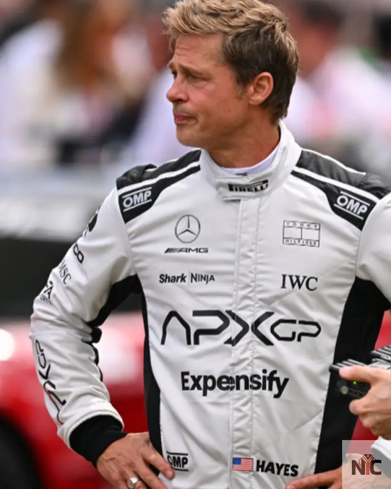 Brad Pitt F1 White And Black Racer Jacket The Urban Hawk