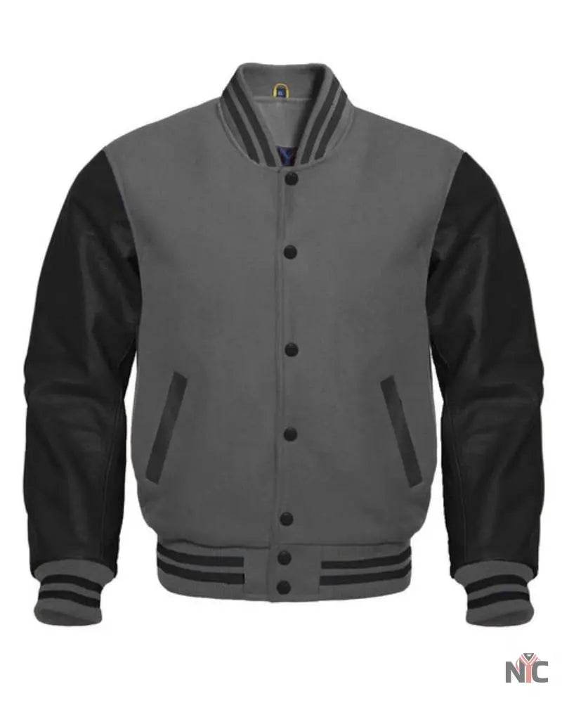 Charcoal Gray And Black Letterman Jacket The Urban Hawk