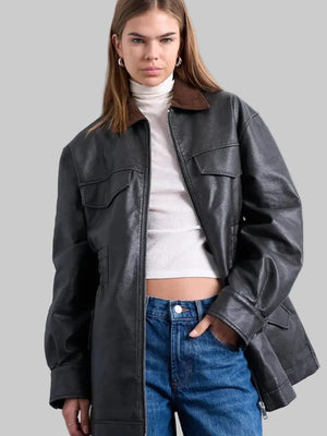 Cinch-Waist-Black-Faux-Leather-Jacket