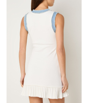 Beyond the Gates 2025 Colby Muhammad White Knit Denim Trim Mini Dress USA Jackets