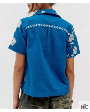 Days of our Lives Felicity Greene Blue Floral Embroidered Shirt The Urban Hawk