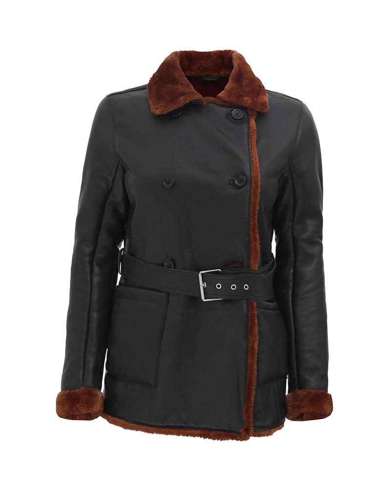 Double Breasted Shearling Jacket For Sale
