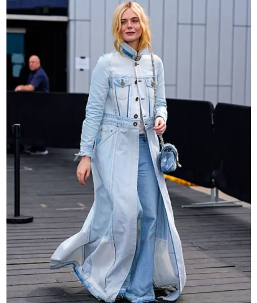 Elle Fanning Coach Fashion Show Long Coat USA Jackets