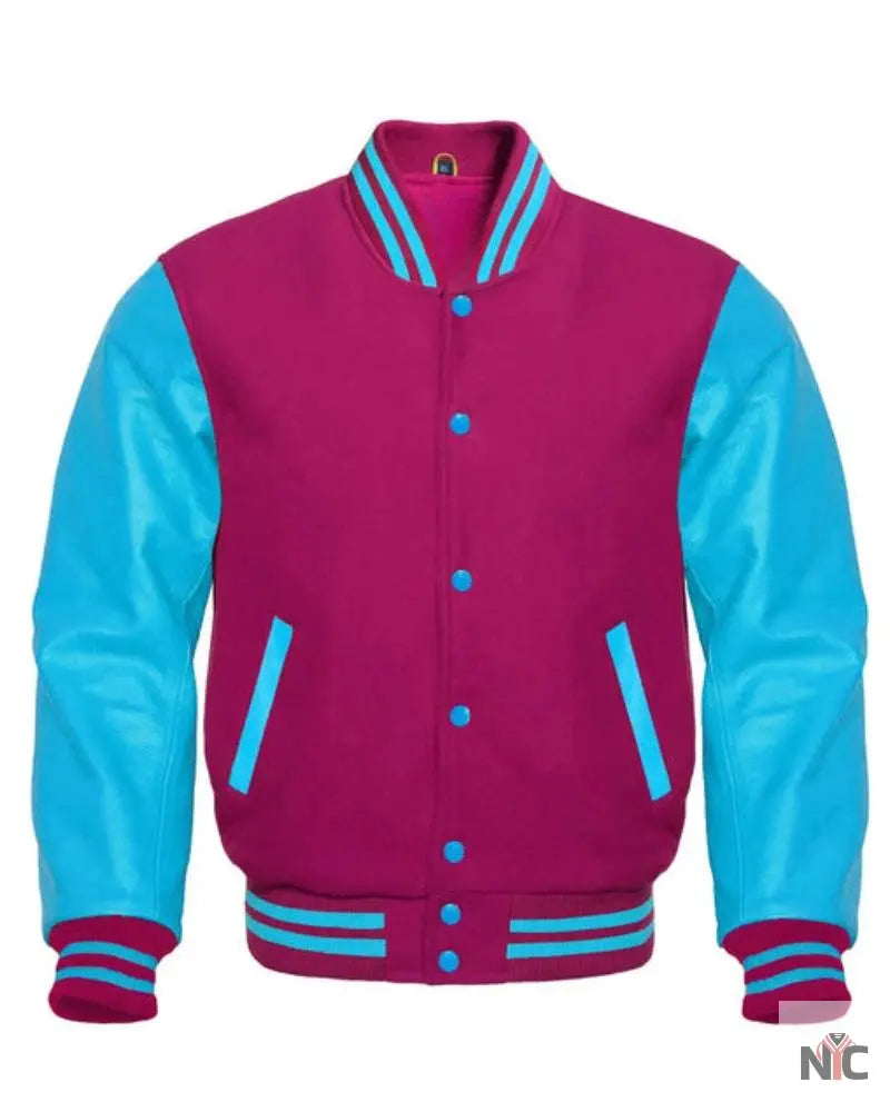 Hot Pink And Sky Blue Varsity Jacket The Urban Hawk