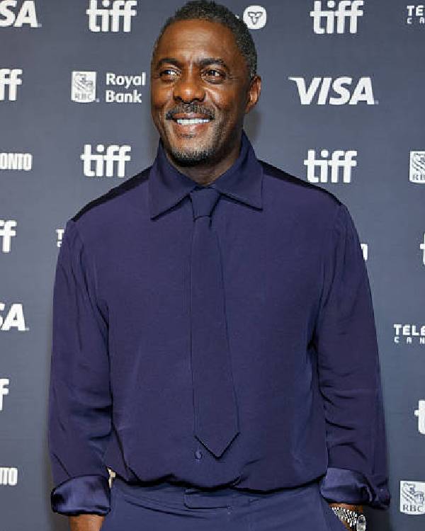 Idris Elba 2025 Toronto International Film Festival Blue Satin Shirt USA Jackets