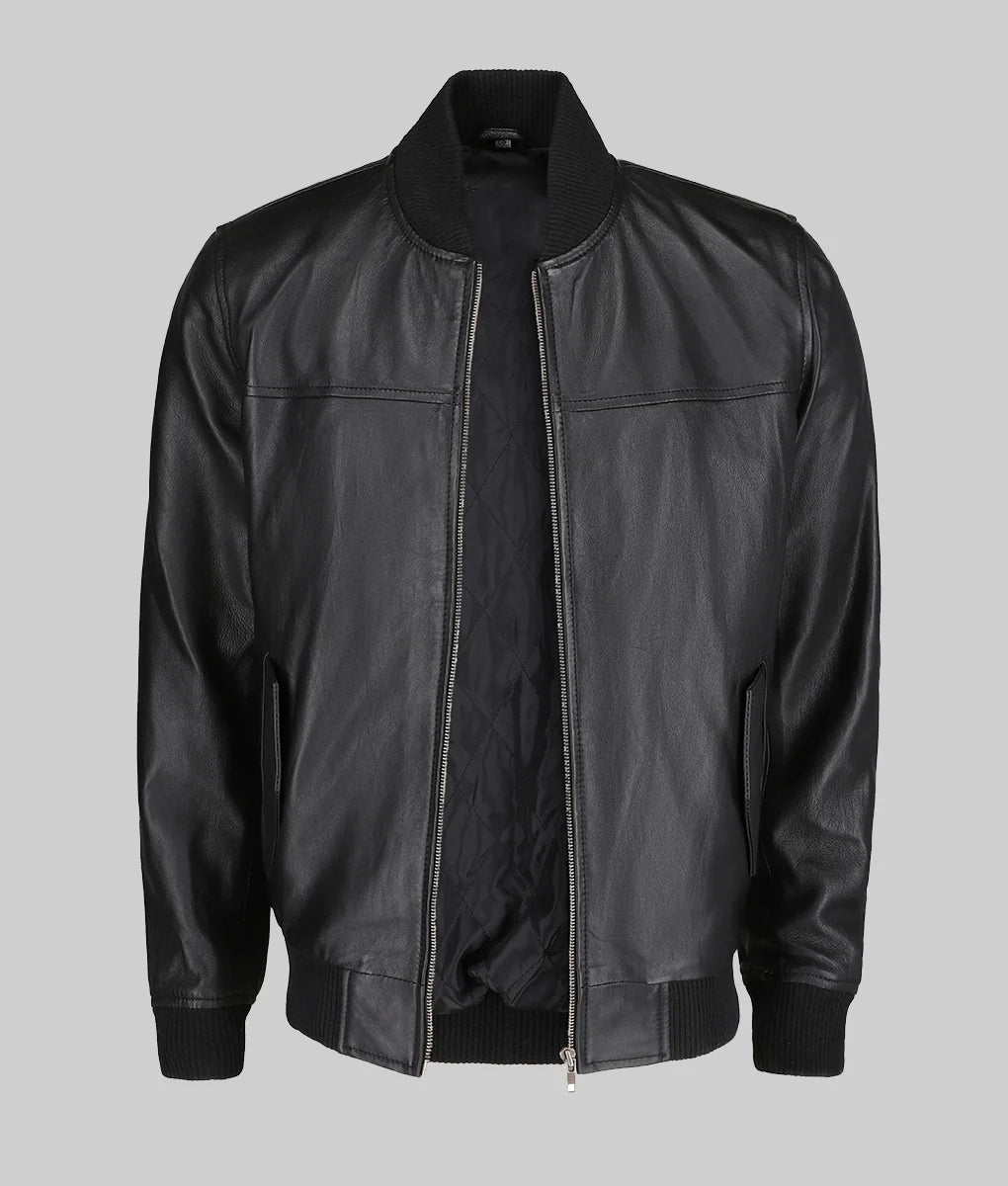 Jim-Mens-Snug-Fit-Black-Bomber-Leather-Jacket-1