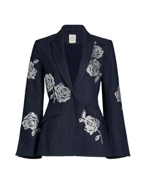 Days Of Our Lives S07 Lauren Koslow Rose Print Denim Blazer USA Jackets