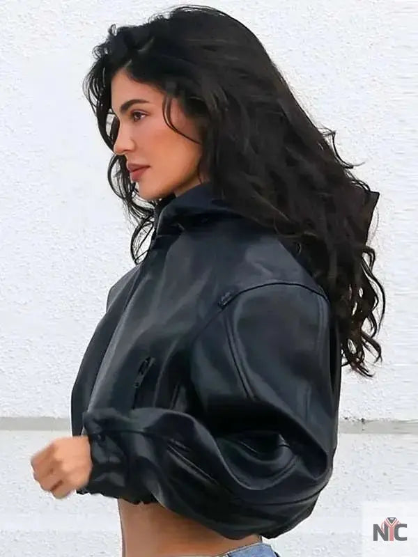 L.A Kylie Jenner Black Cropped Leather Jacket The Urban Hawk