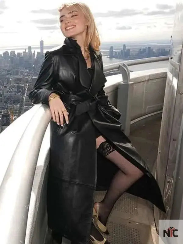 Meg Donnelly Black Leather Trench Coat The Urban Hawk