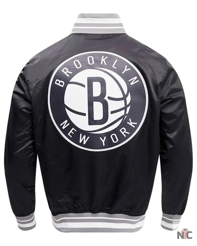 Men’s Brooklyn Nets Pro Standard Black Script Tail Full-Snap Satin Varsity Jacket The Urban Hawk