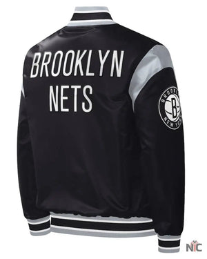 Men’s Brooklyn Nets Starter Black Force Play Satin Full-Snap Varsity Jacket The Urban Hawk