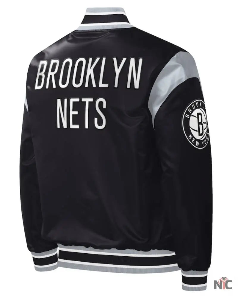 Men’s Brooklyn Nets Starter Black Force Play Satin Full-Snap Varsity Jacket The Urban Hawk