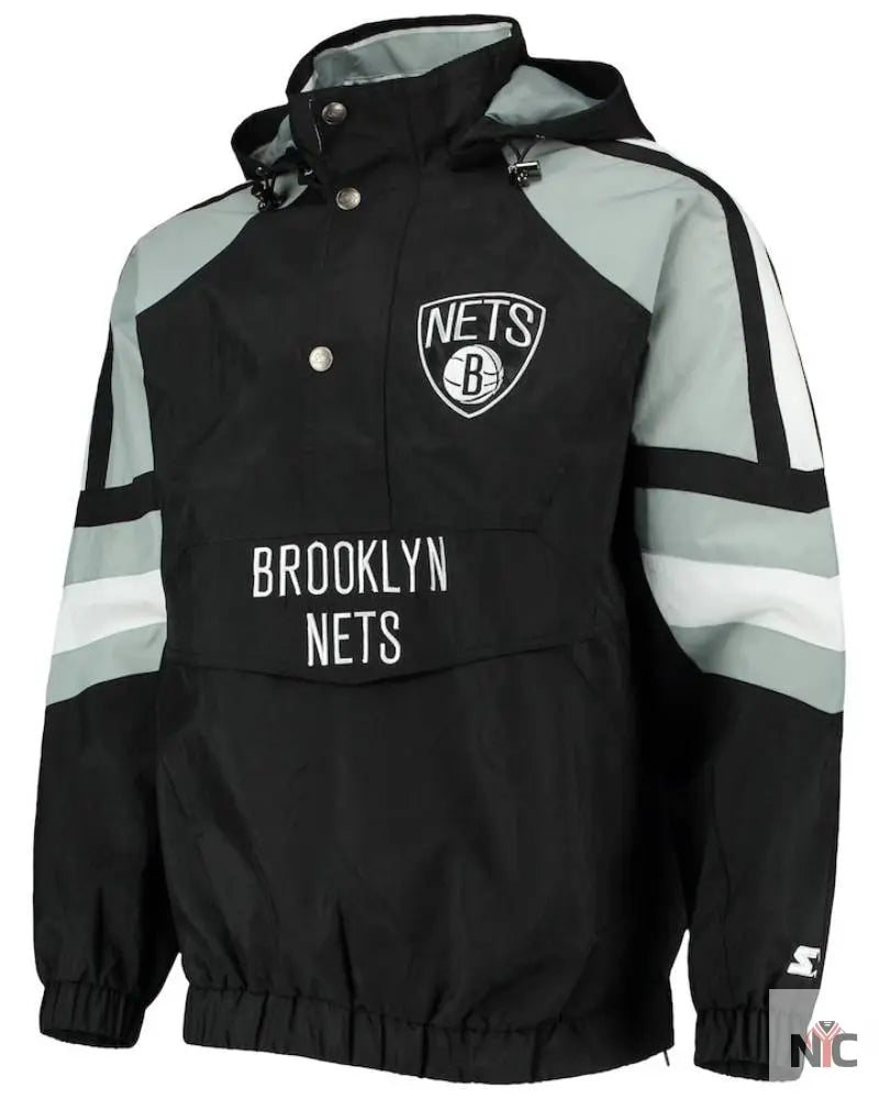 Men’s Brooklyn Nets Starter Black/Gray The Pro II Half-Zip Jacket The Urban Hawk